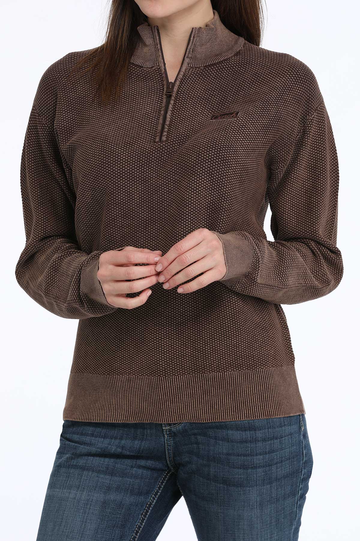 Cinch Women's Brown 1/4 Zip Pullover Sweater