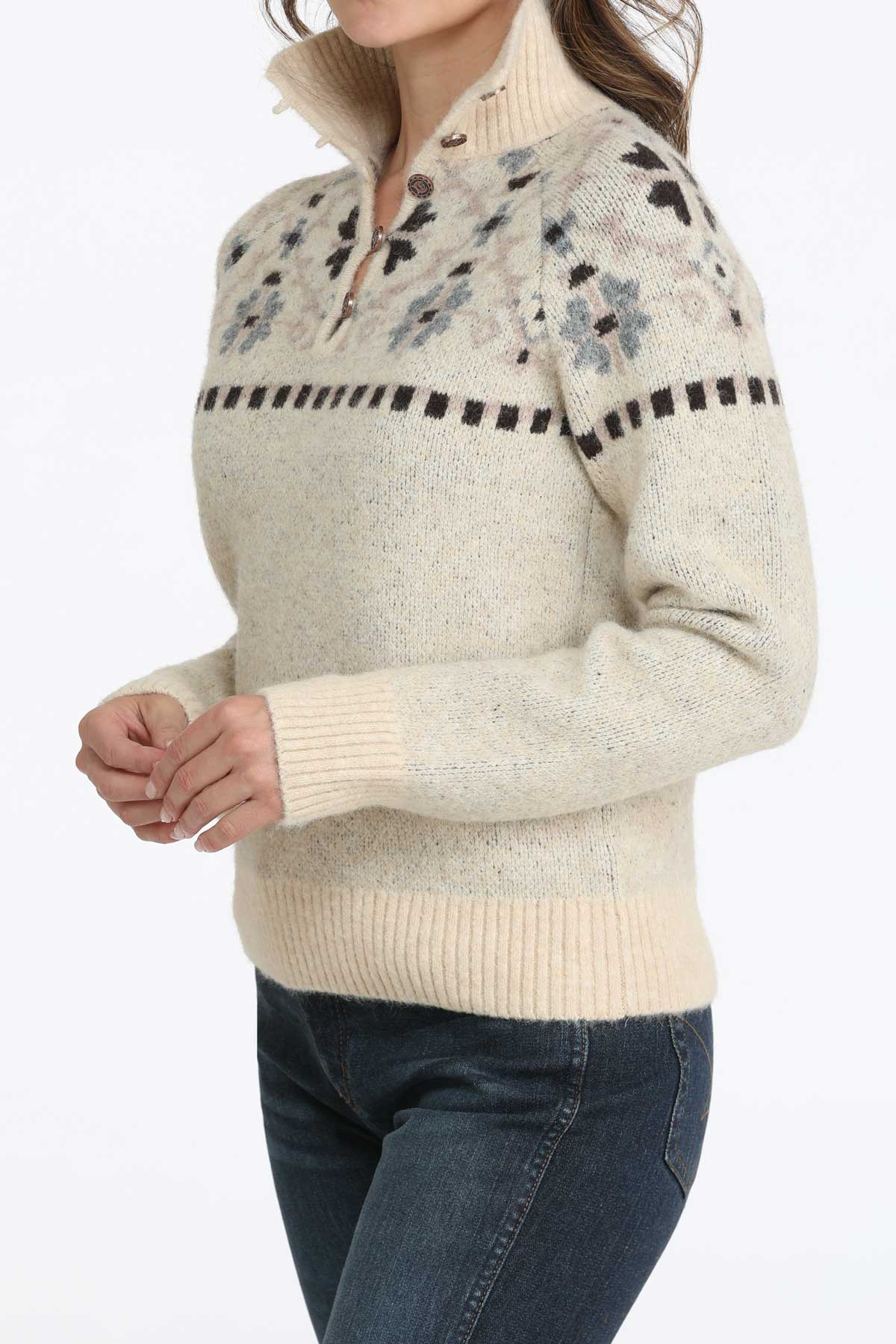 Cinch Women's Cream 1/4 Zip Pullover Sweater