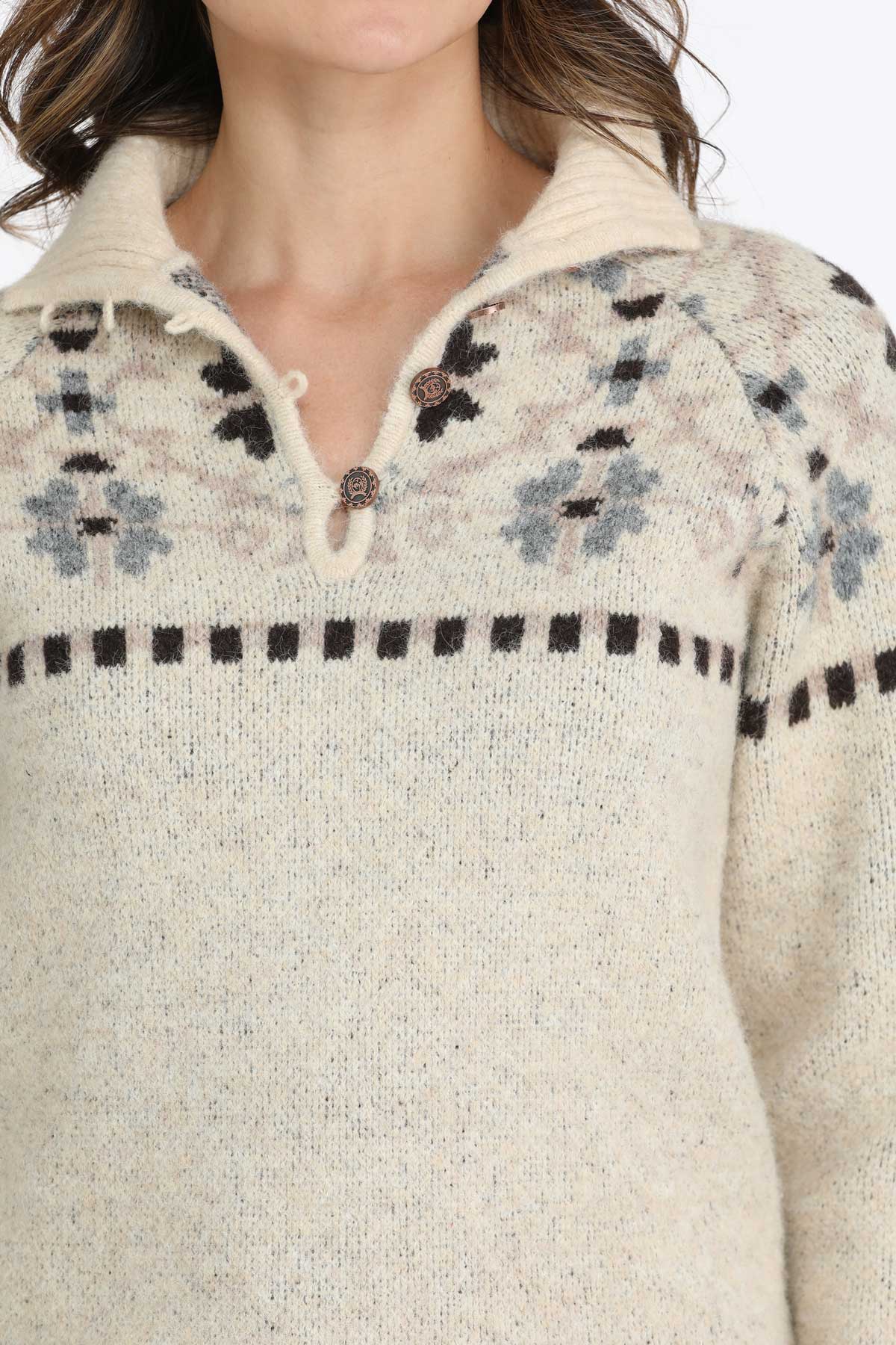 Cinch Women's Cream 1/4 Zip Pullover Sweater
