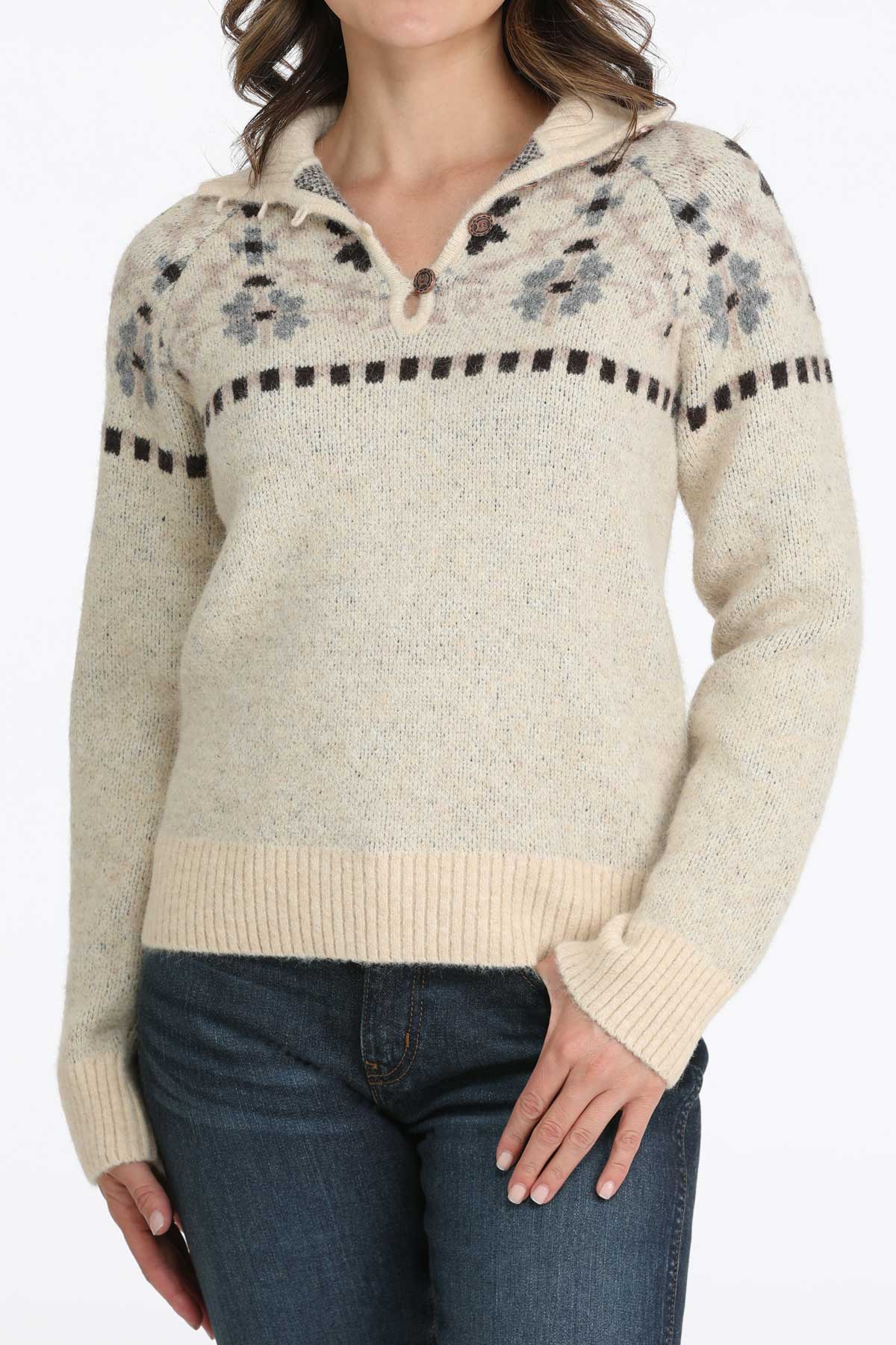 Cinch Women's Cream 1/4 Zip Pullover Sweater