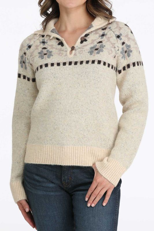 Cinch Women's Cream 1/4 Zip Pullover Sweater