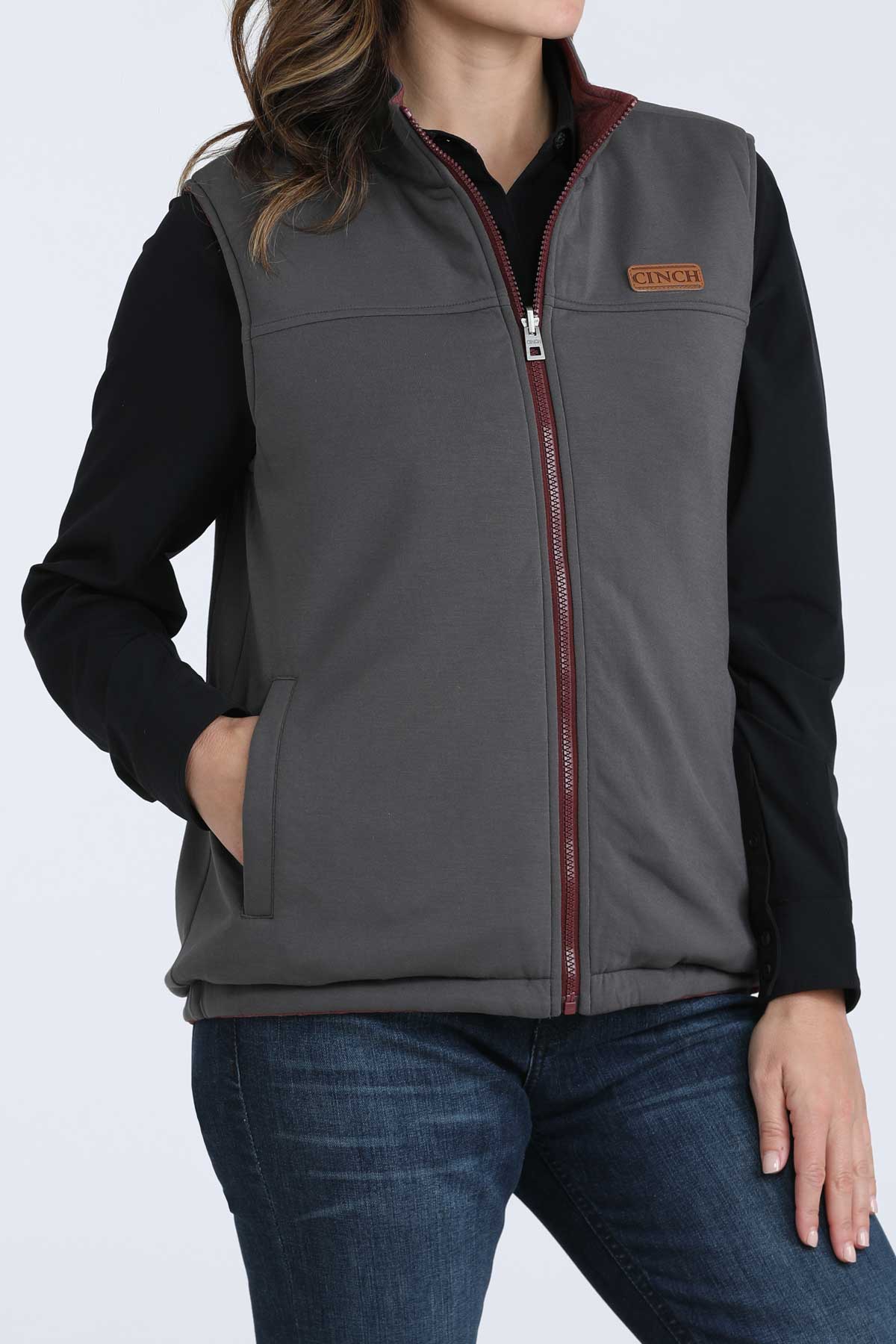 Cinch Women's Reversible Burgundy & Gray Water Resistant Vest