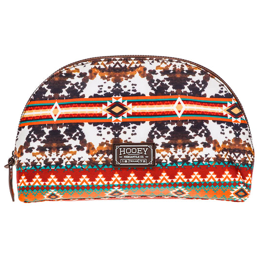 Hooey Ponderosa Large Accessory Cosmetic Bag Cow Print Red & Orange