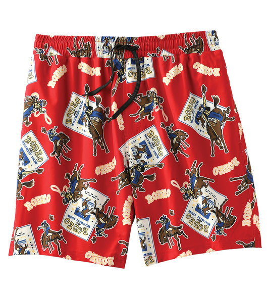 Cinch Men's Red Swim Trunks with Rodeo Graphics