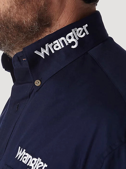 Wrangler Men's Long Sleeve Shirt - Wrangler Logo on Sleeve in Navy