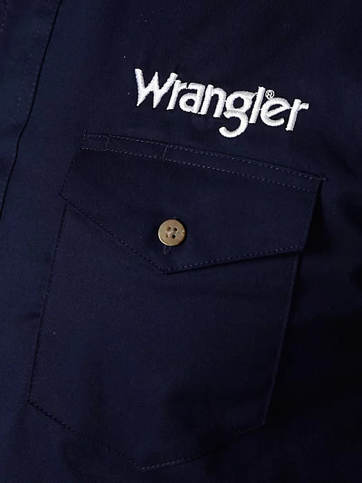 Wrangler Men's Long Sleeve Shirt - Wrangler Logo on Sleeve in Navy