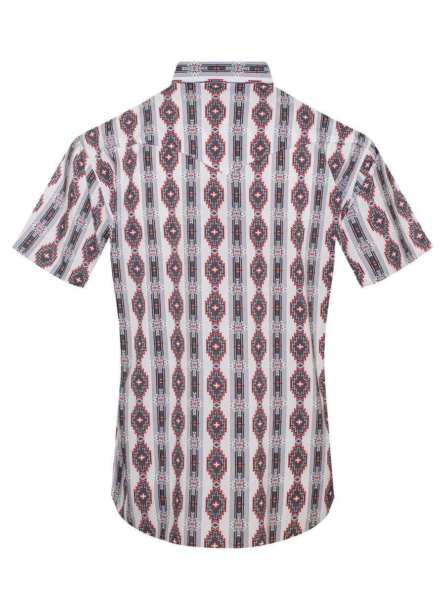 Rodeo Clothing Men's Short Sleeve Shirt - Western Pearl Snap Aztec Print