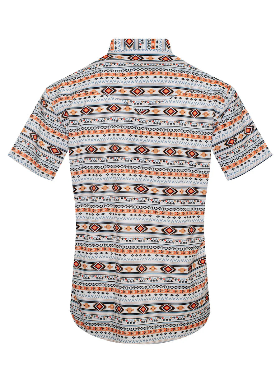 Rodeo Clothing Men's Short Sleeve Shirt - Western Pearl Snap Aztec Print