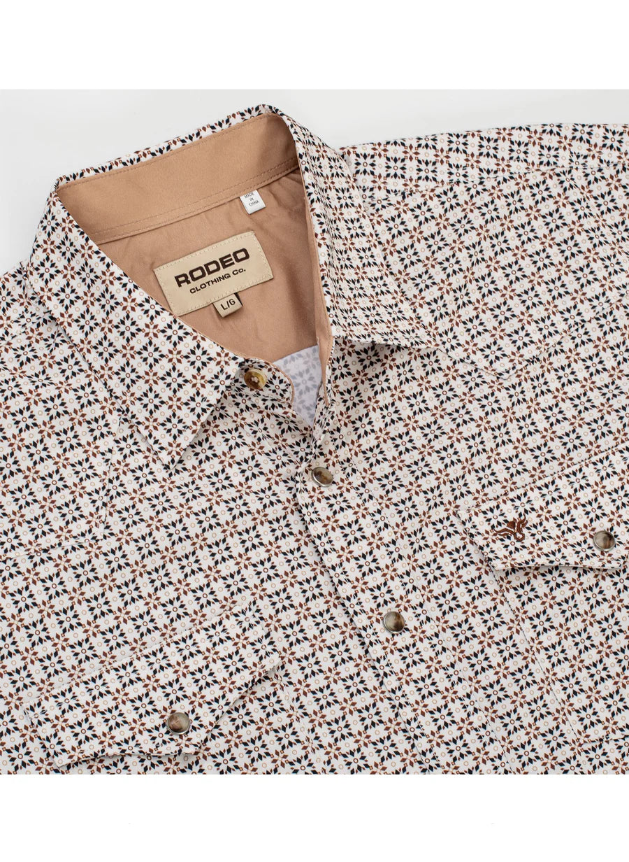 Rodeo Clothing Men's Short Sleeve Shirt - Western Pearl Snap Aztec Print