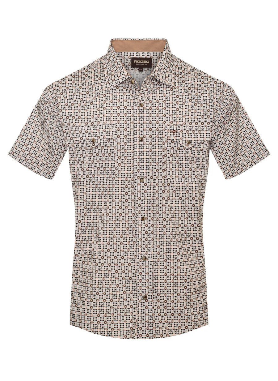 Rodeo Clothing Men's Short Sleeve Shirt - Western Pearl Snap Aztec Print