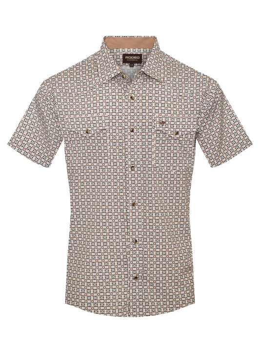 Rodeo Clothing Men's Short Sleeve Shirt - Western Pearl Snap Aztec Print