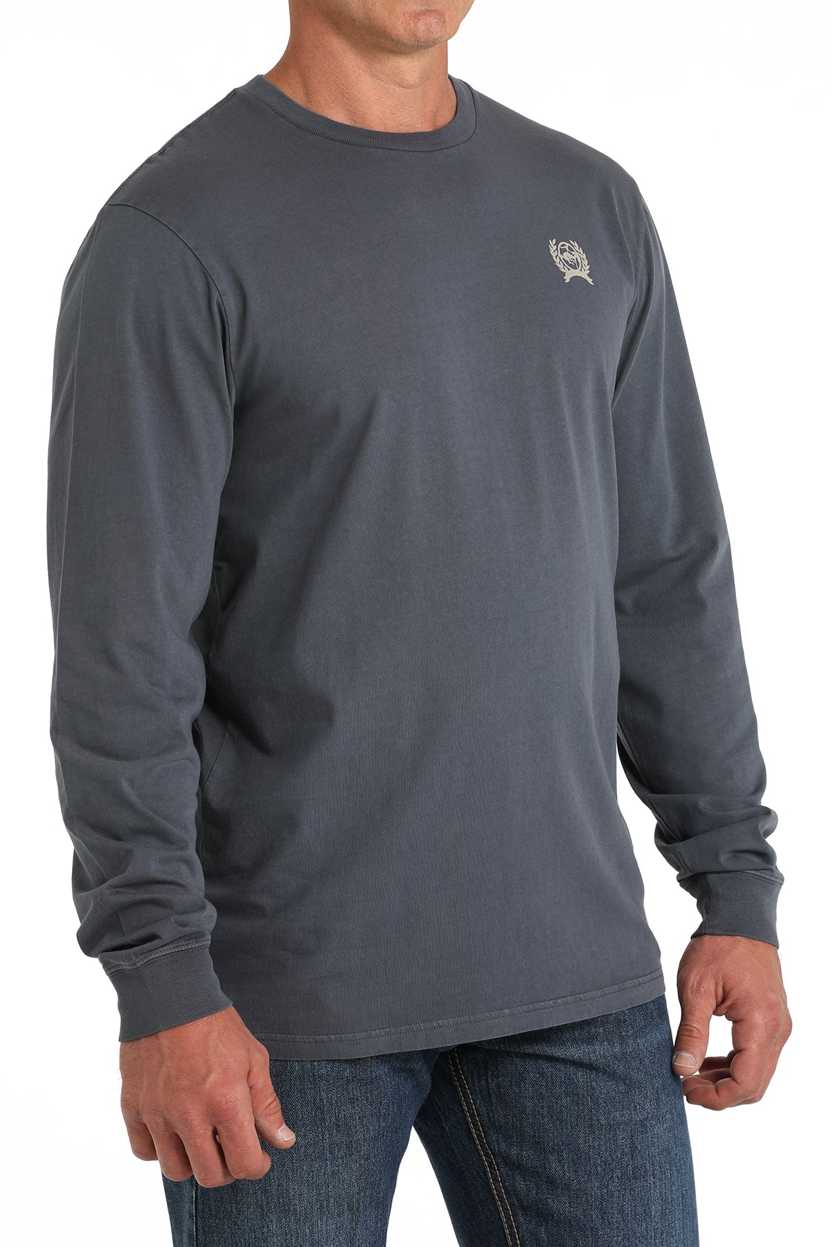 Cinch Men's Long Sleeve T-Shirt in Grey with Back Graphic "American Denim Co."