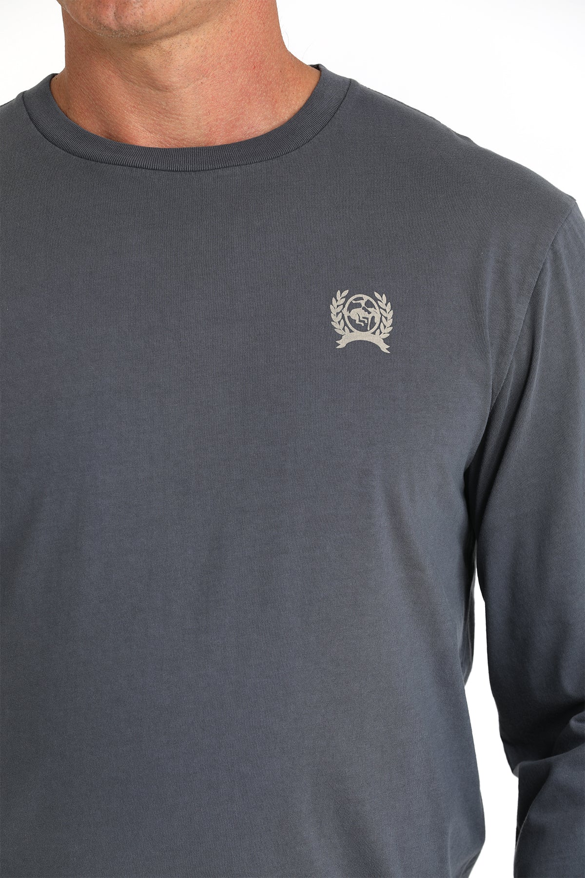 Cinch Men's Long Sleeve T-Shirt in Grey with Back Graphic "American Denim Co."