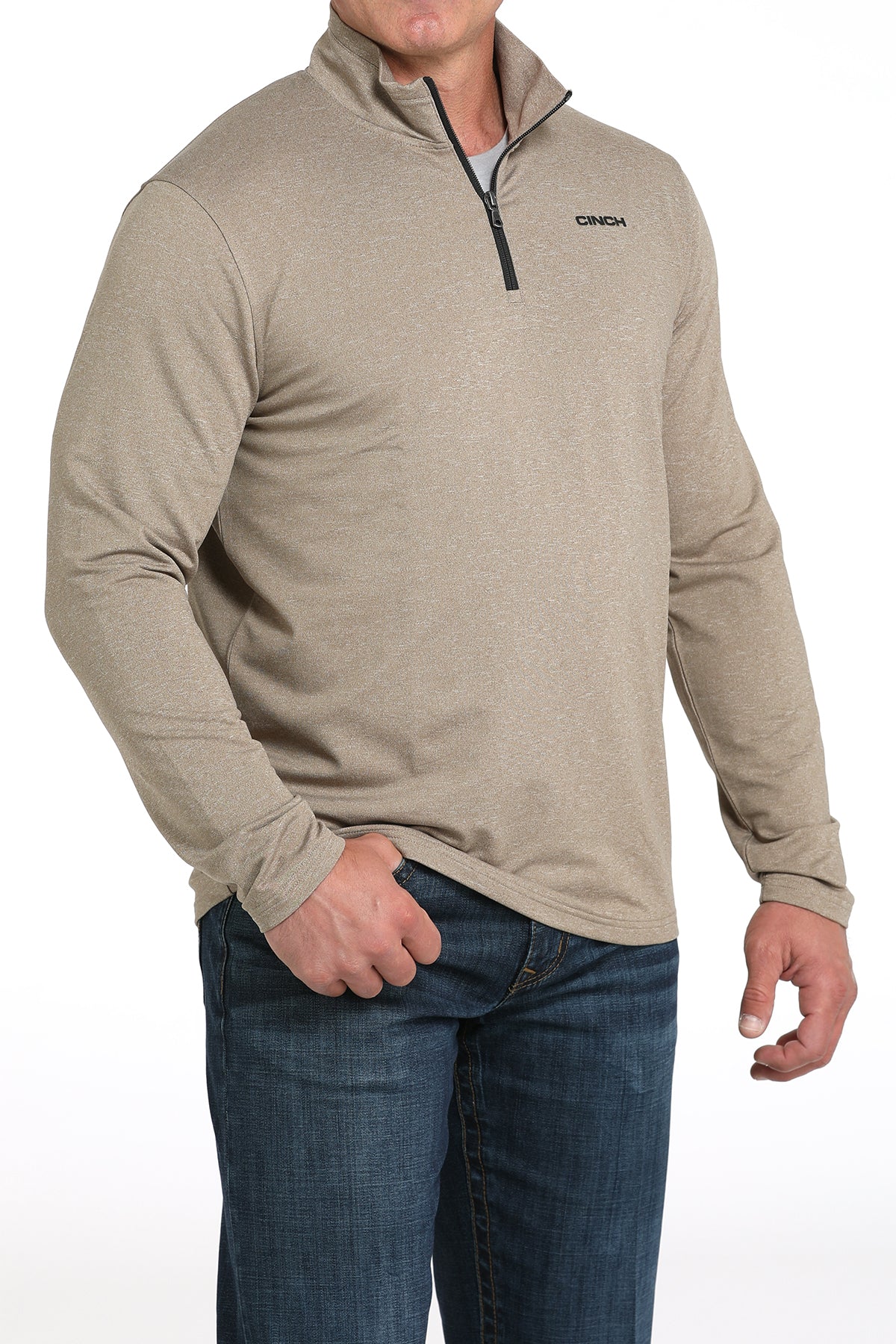 Cinch Men's Long Sleeve 1/4 Zip Stone Pullover with Cinch Logo