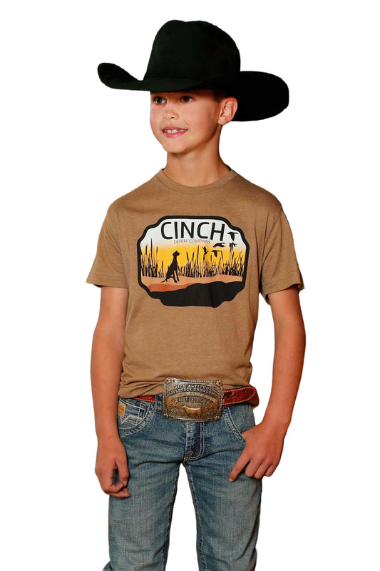 Cinch Boy's Brown T-Shirt with Cinch Denim Company Graphic
