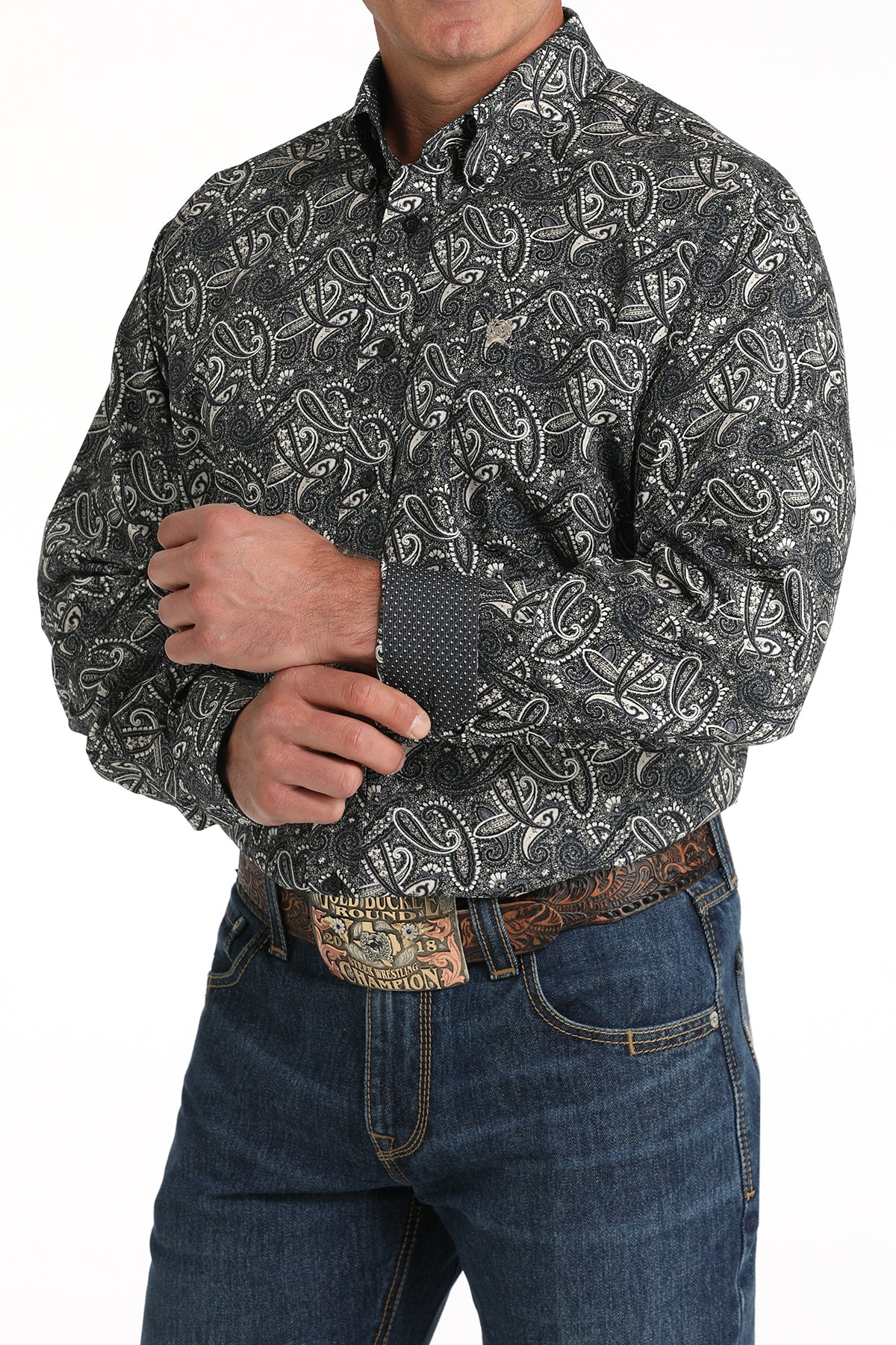 Cinch Men's Long Sleeve Shirt Paisley in Black & White