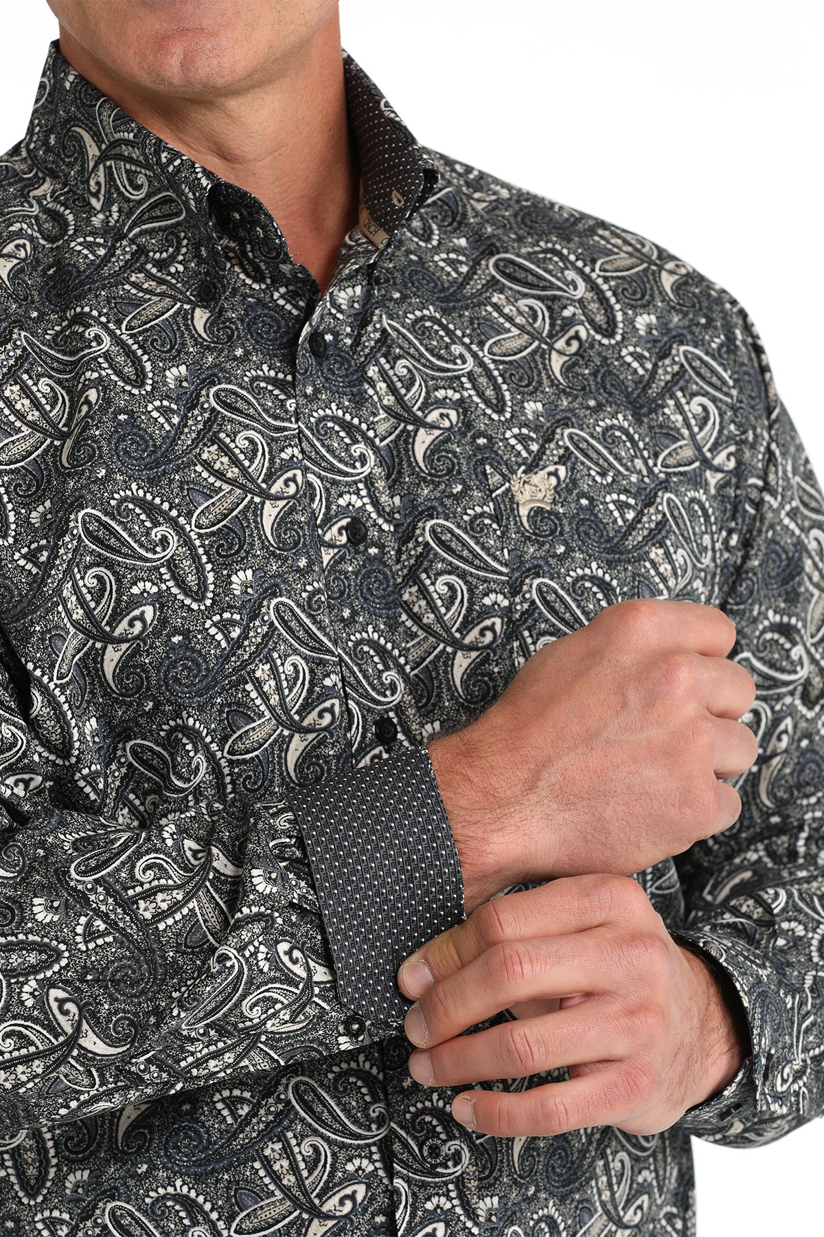 Cinch Men's Long Sleeve Shirt Paisley in Black & White