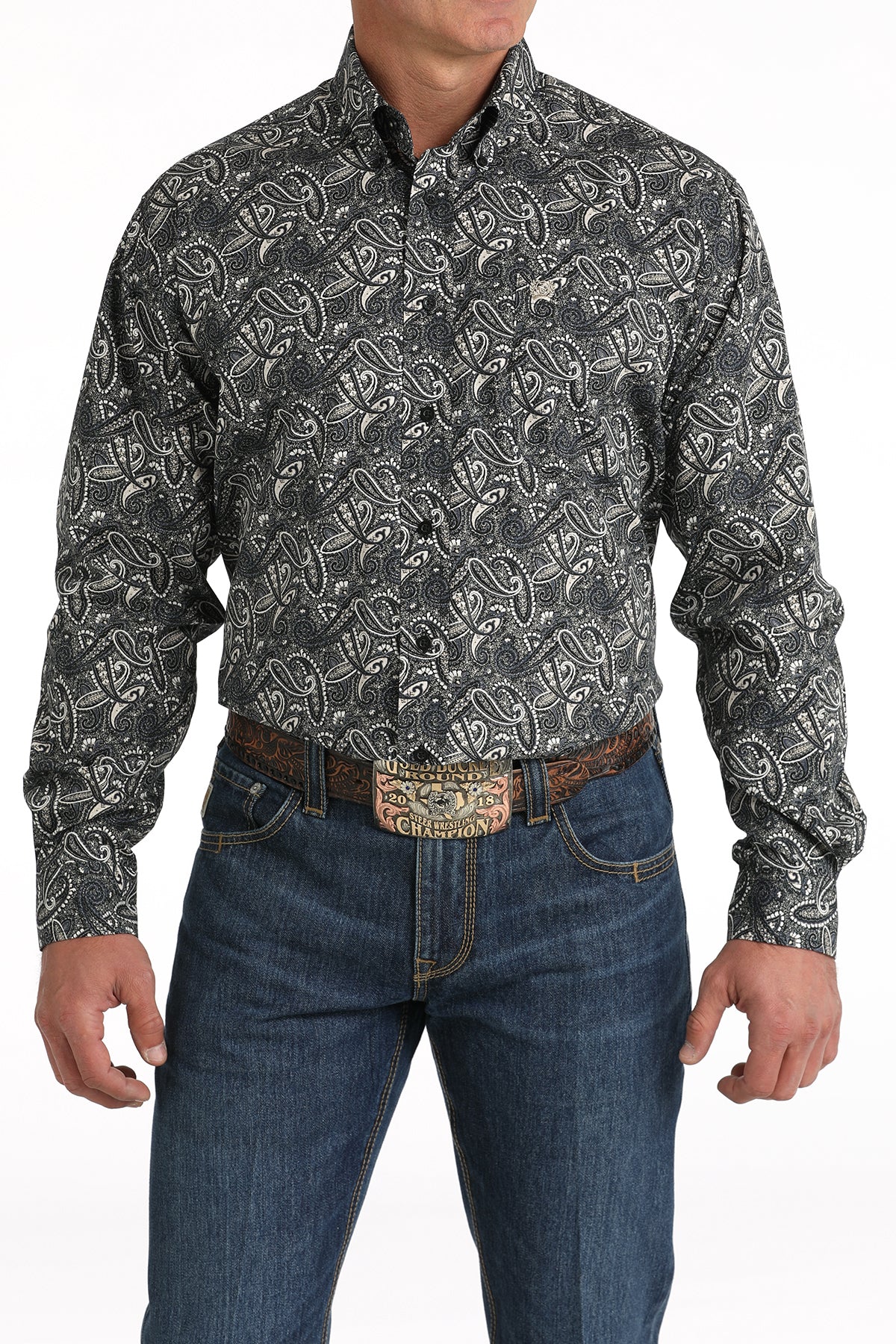 Cinch Men's Long Sleeve Shirt Paisley in Black & White