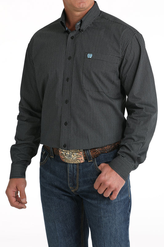 Cinch Men's Long Sleeve Shirt Geometric Print in Black & Grey