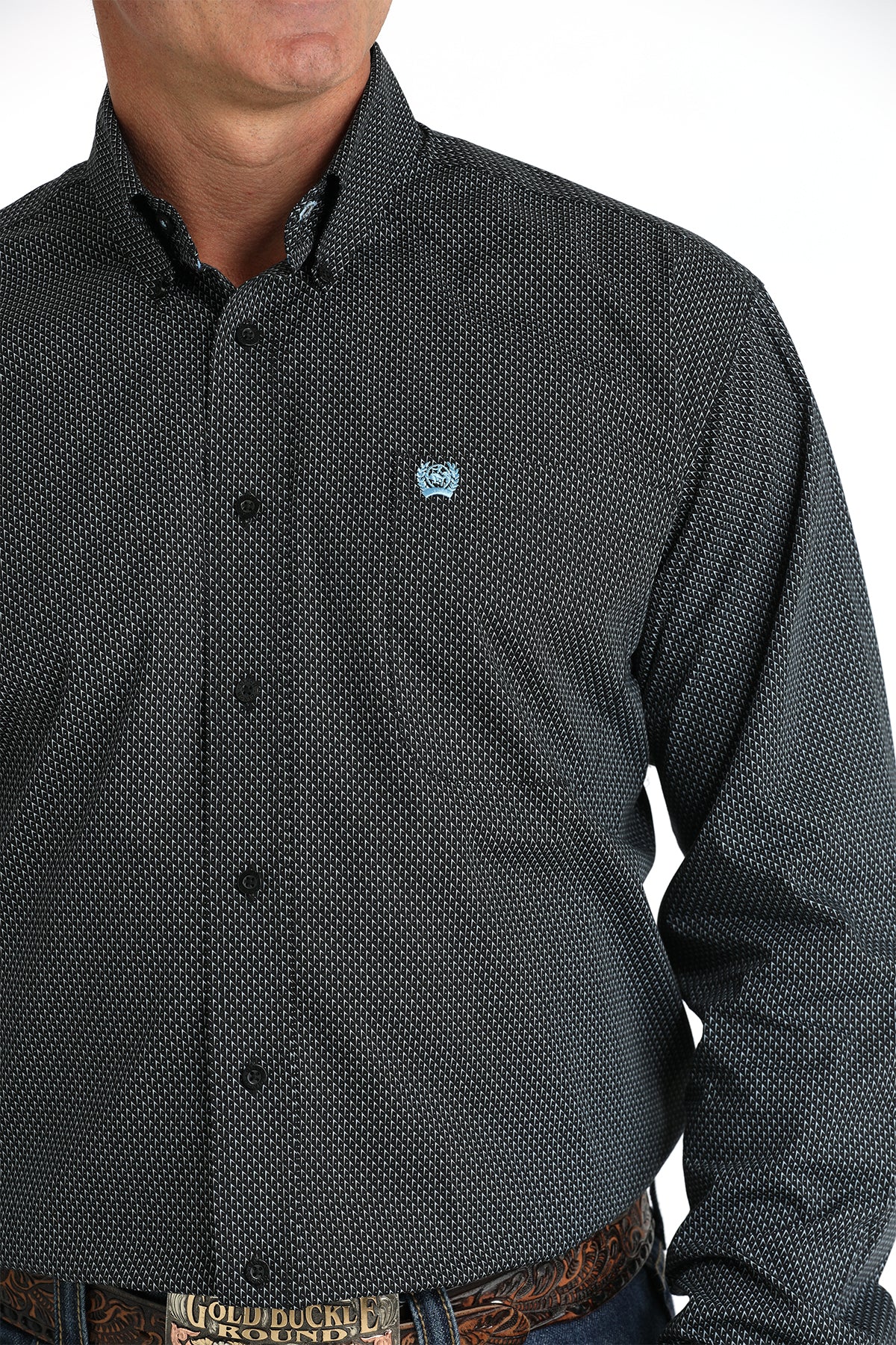 Cinch Men's Long Sleeve Shirt Geometric Print in Black & Grey