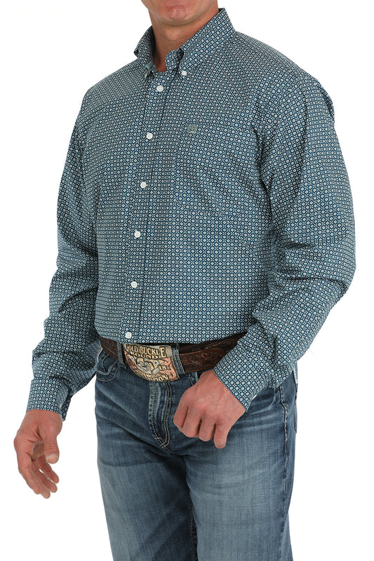 Cinch Men's Long Sleeve Blue Geometric Print Button-Down Western Shirt