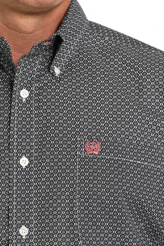 Cinch Men's Long Sleeve Geometric Gray & White Print Shirt