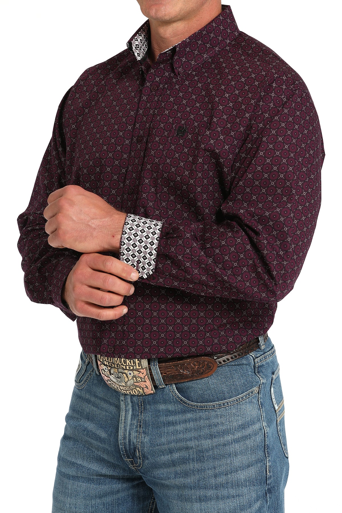 Cinch Men's Purple Geometric Print Button-Down Western Shirt