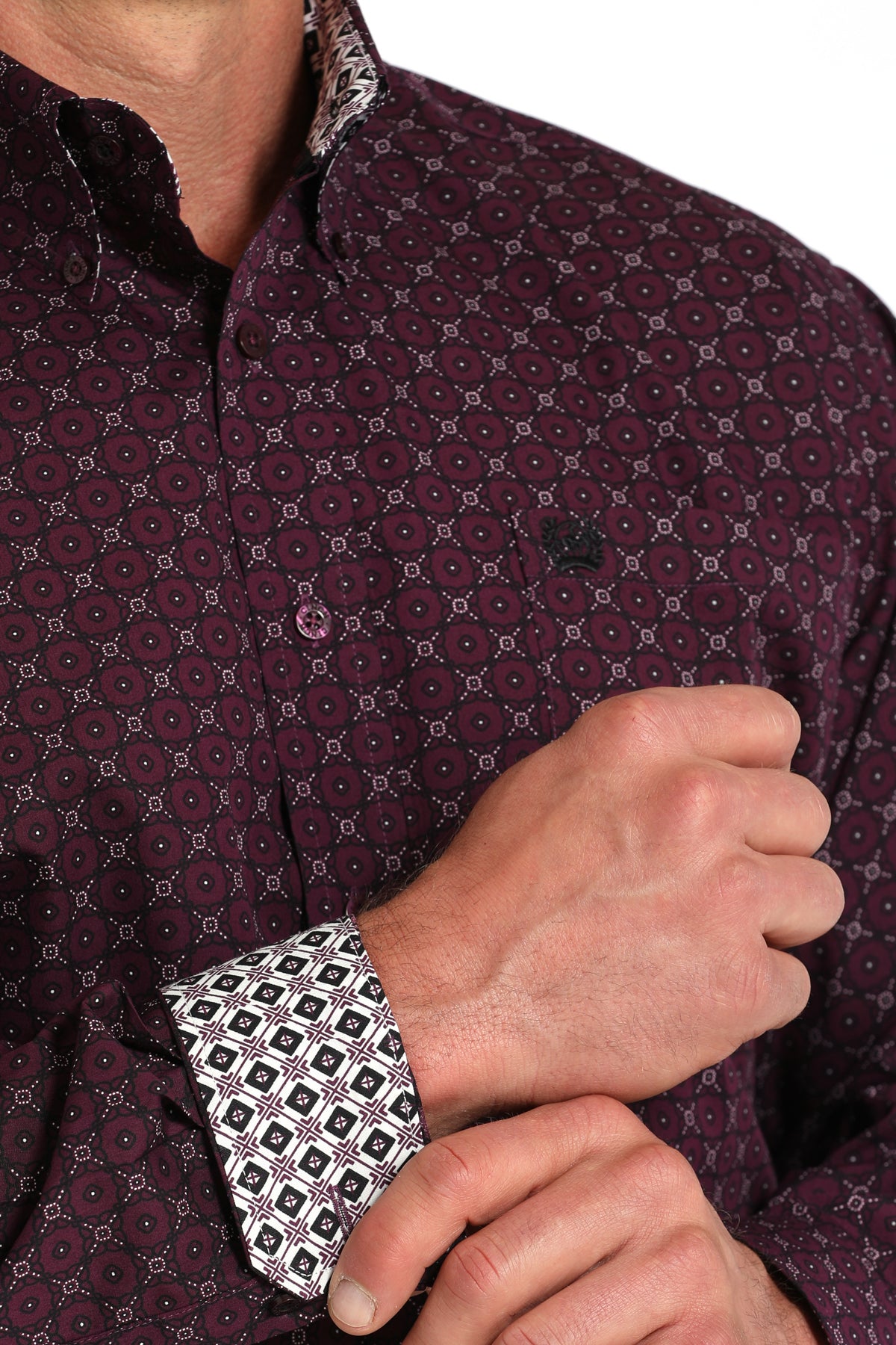 Cinch Men's Purple Geometric Print Button-Down Western Shirt
