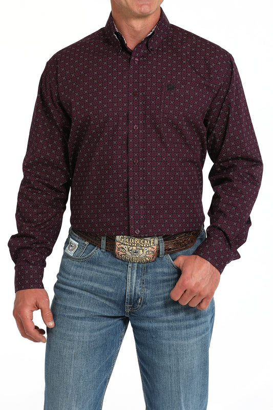 Cinch Men's Purple Geometric Print Button-Down Western Shirt