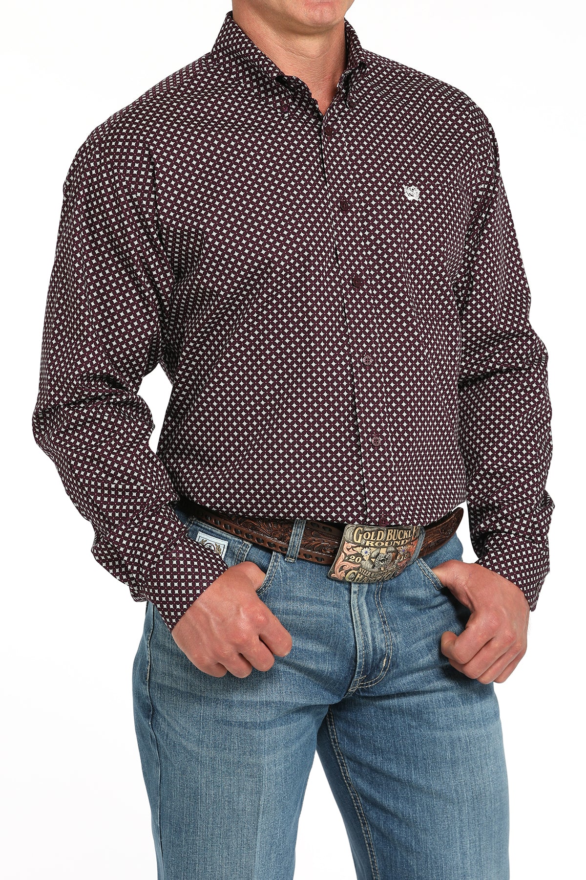 Cinch Men's Purple Geometric Print Button-Down Western Shirt