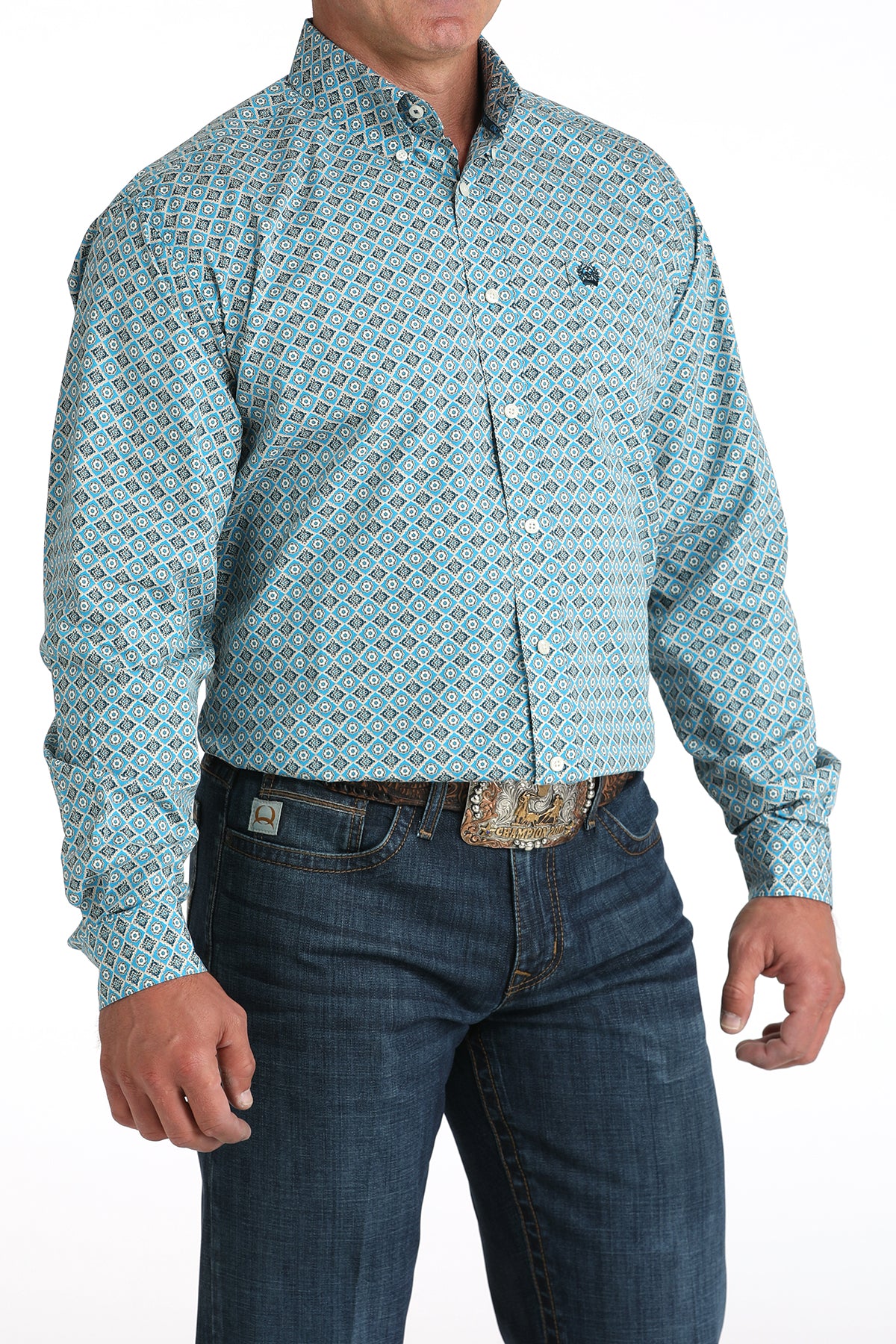 Cinch Men's Long Sleeve Western Shirt - Blue Geometric Print