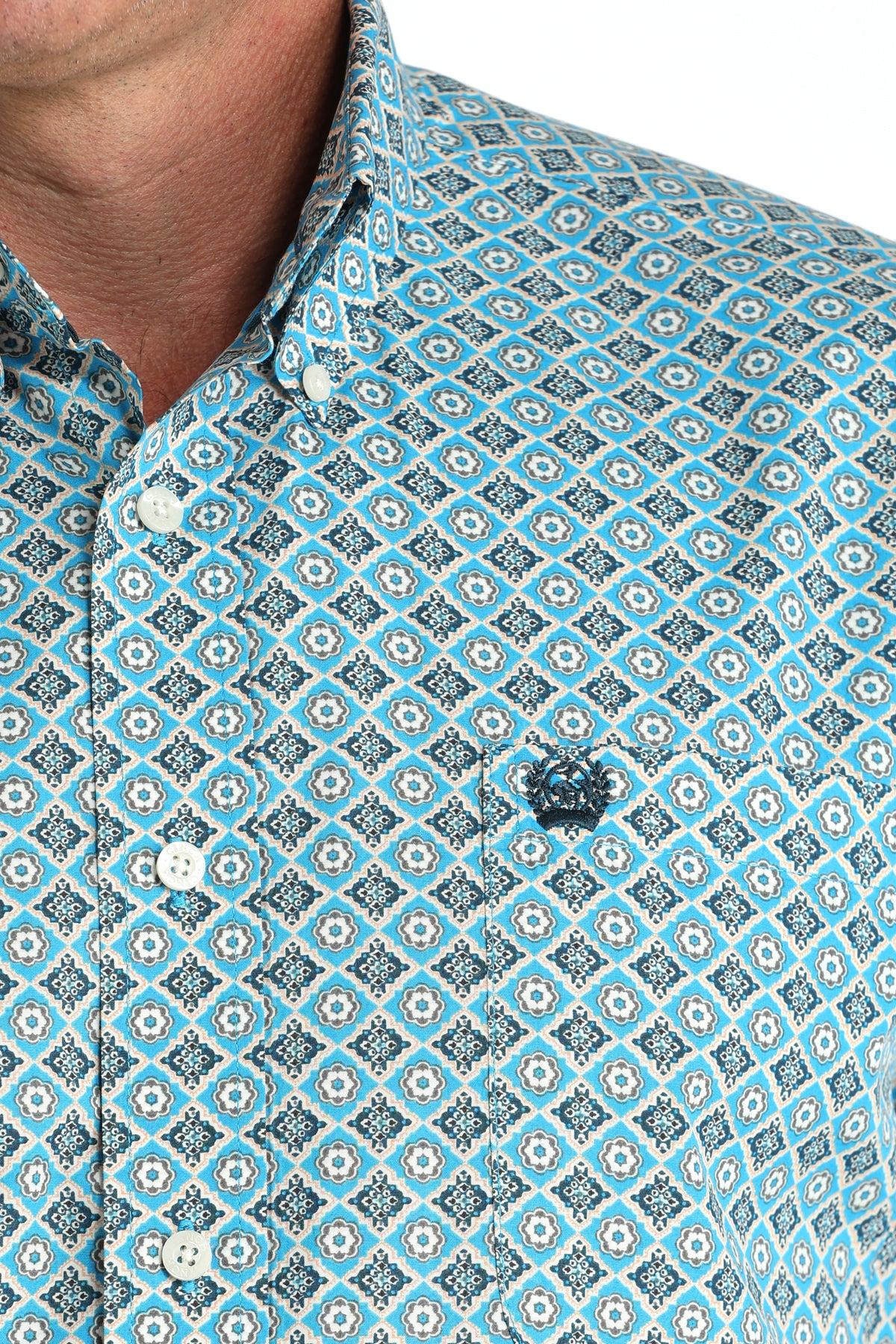 Cinch Men's Long Sleeve Western Shirt - Blue Geometric Print