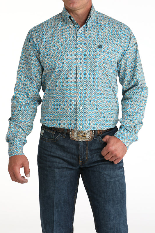 Cinch Men's Long Sleeve Western Shirt - Blue Geometric Print