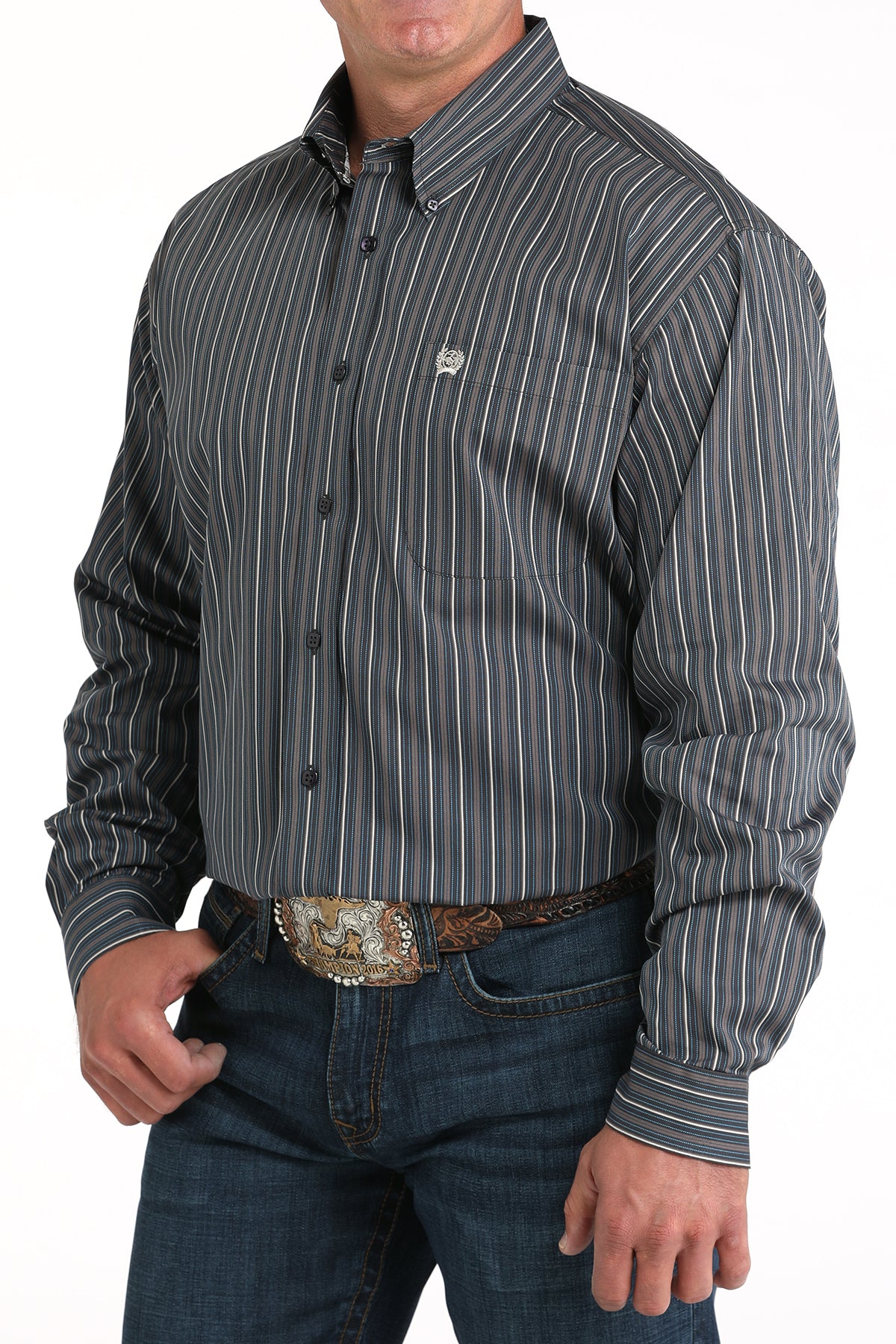 Cinch Men's Long Sleeve Western Shirt - Charcoal Stripe