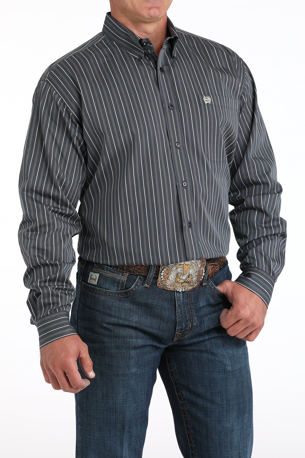 Cinch Men's Long Sleeve Western Shirt - Charcoal Stripe