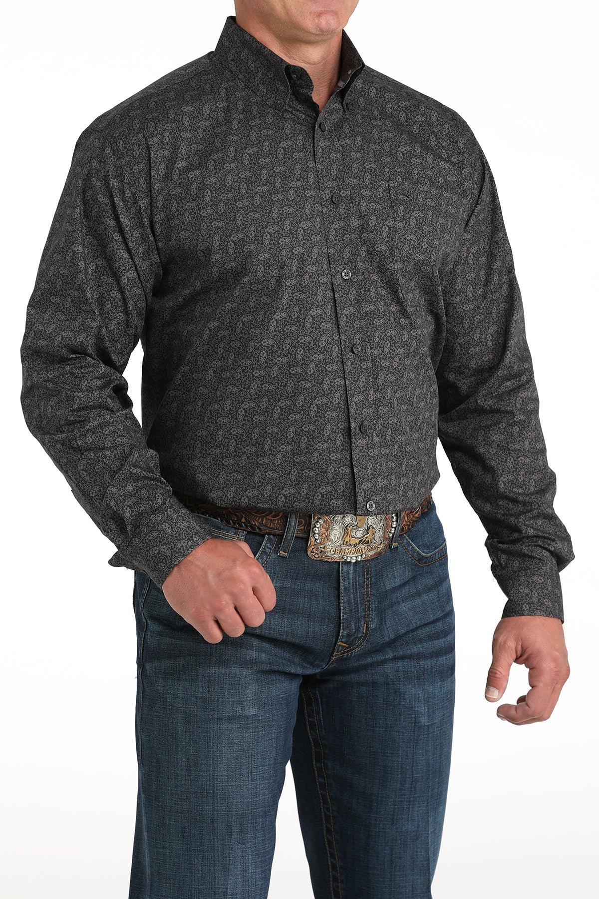Cinch Men's Long Sleeve Western Shirt - Charcoal Floral Paisley Print