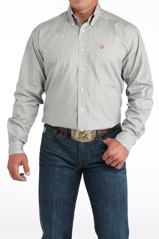 Cinch Men's Long Sleeve Western Shirt - Grey & Cream Geometric Print