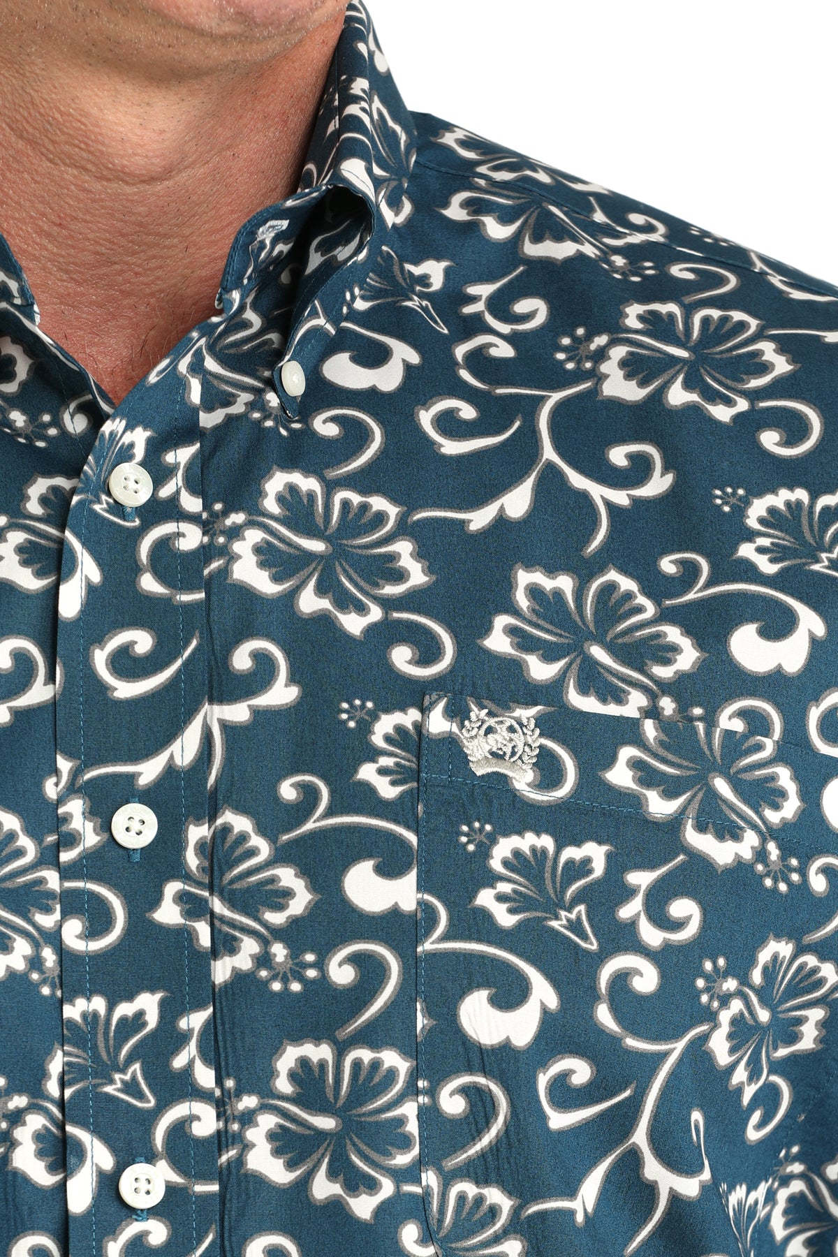 Cinch Men's Long Sleeve Western Shirt - Teal & White Floral Print