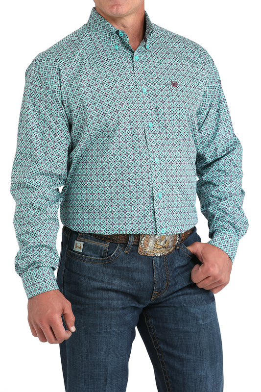 Cinch Men's Long Sleeve Western Shirt - Turquoise Geometric Print
