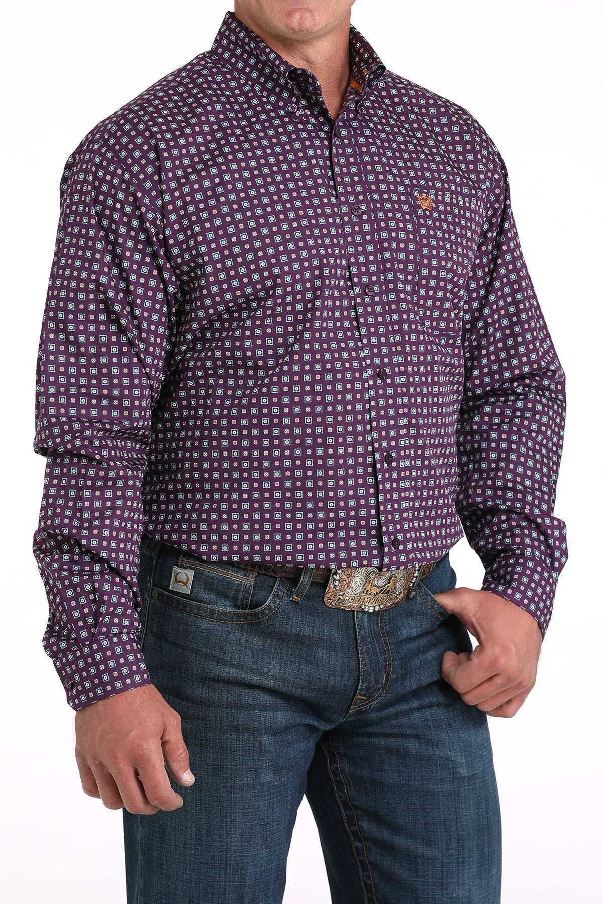 Cinch Men's Long Sleeve Western Shirt - Purple Geometric Print