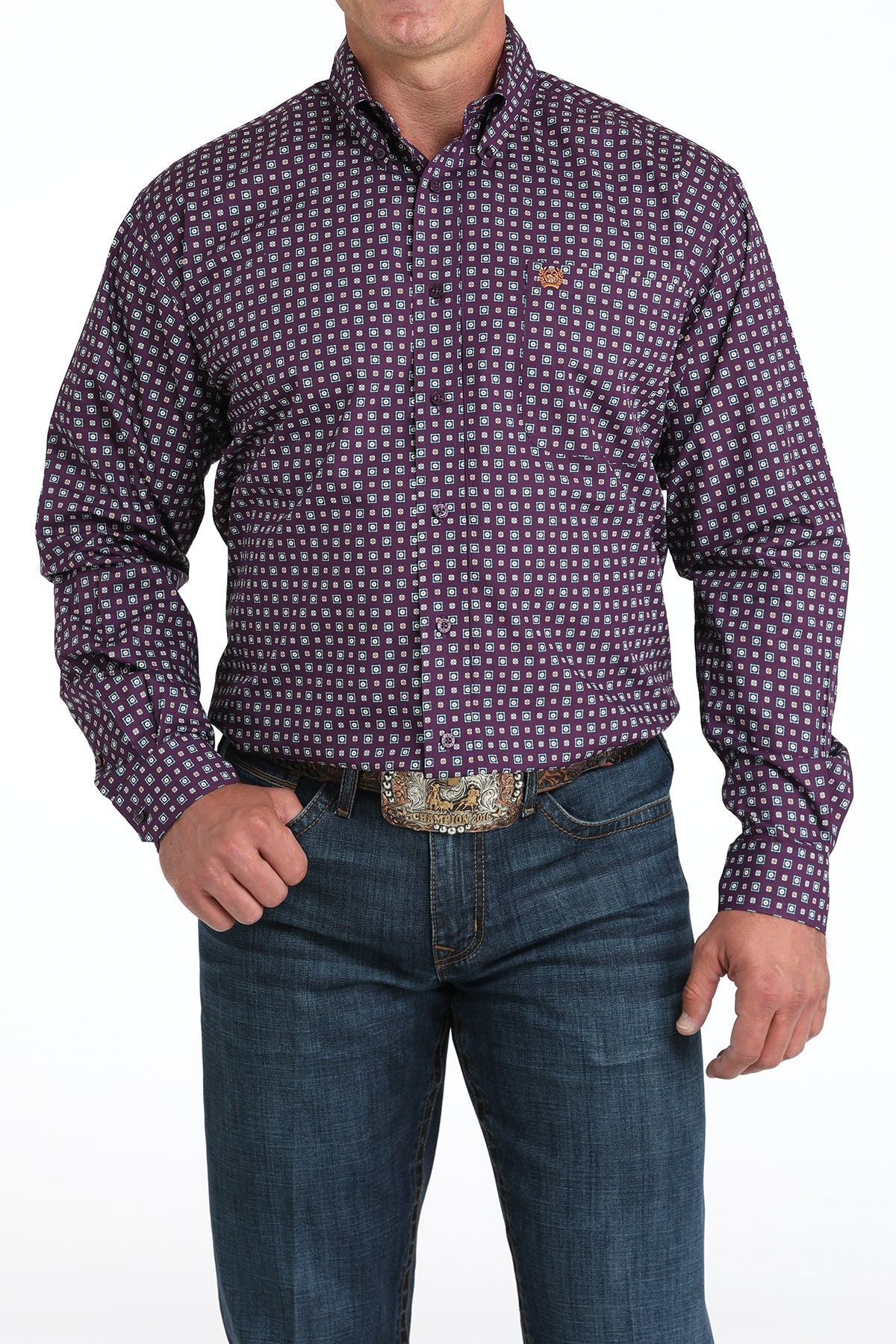 Cinch Men's Long Sleeve Western Shirt - Purple Geometric Print