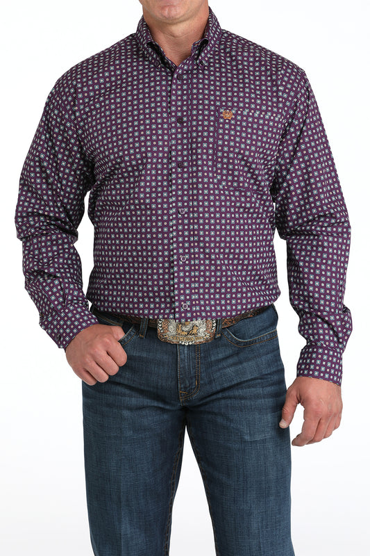 Cinch Men's Long Sleeve Western Shirt - Purple Geometric Print