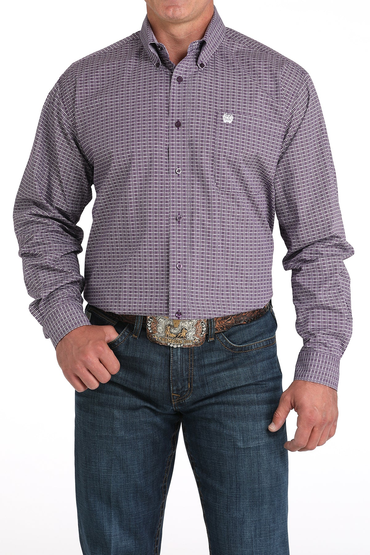 Cinch Men's Long Sleeve Western Shirt - Purple & White Print