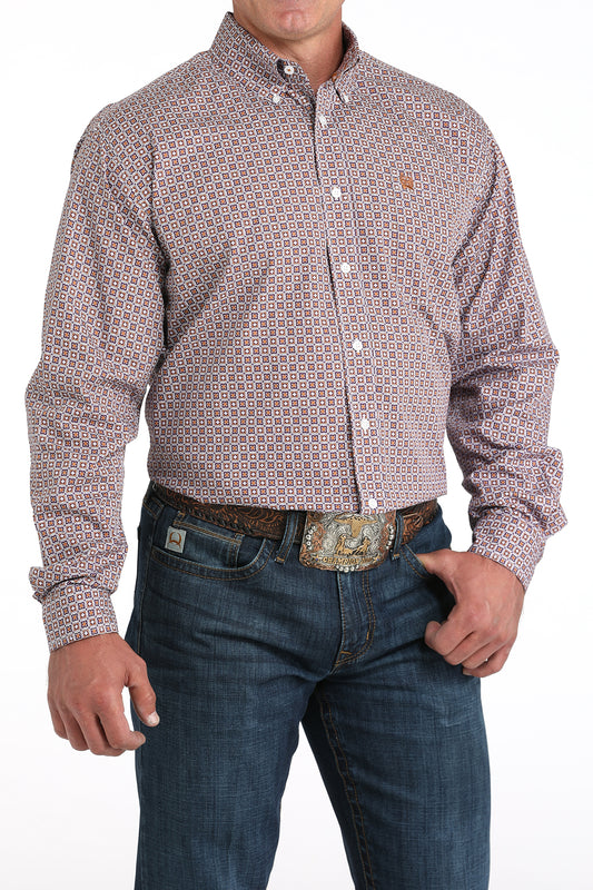 Cinch Men's Long Sleeve Western Shirt - Purple, White & Rust Geometric Print
