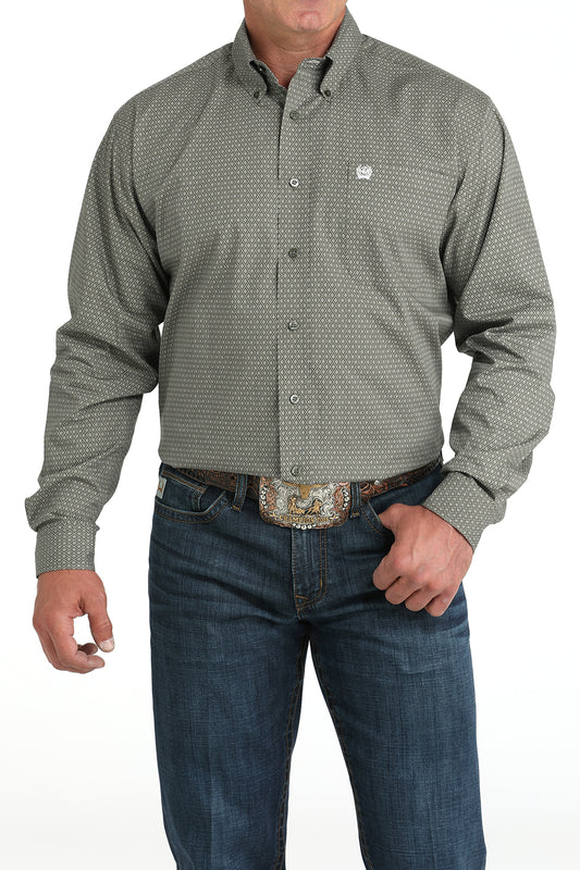 Cinch Men's Long Sleeve Western Shirt - Olive Geometric Print