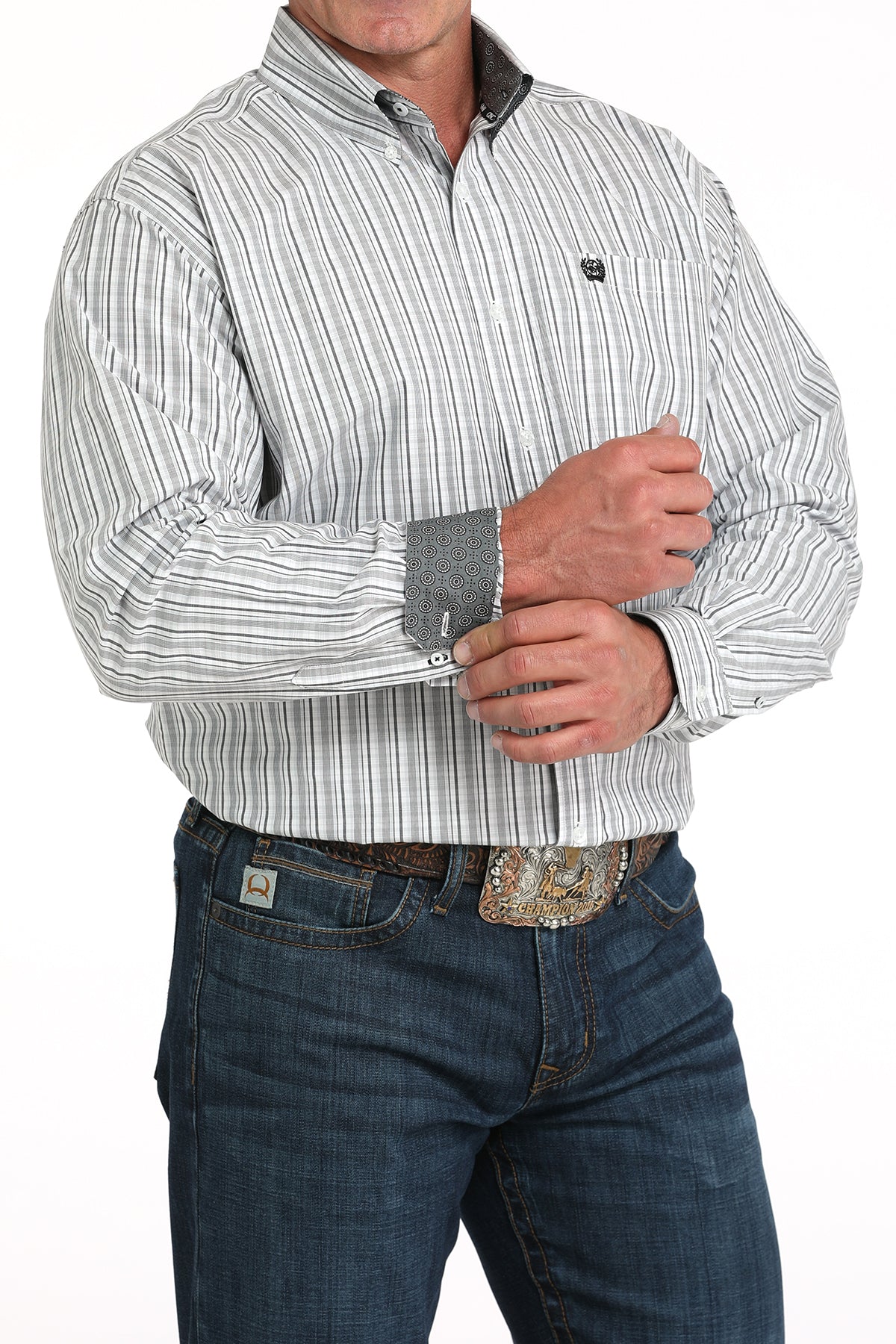 Cinch Men's Long Sleeve Western Shirt - White and Black Stripe