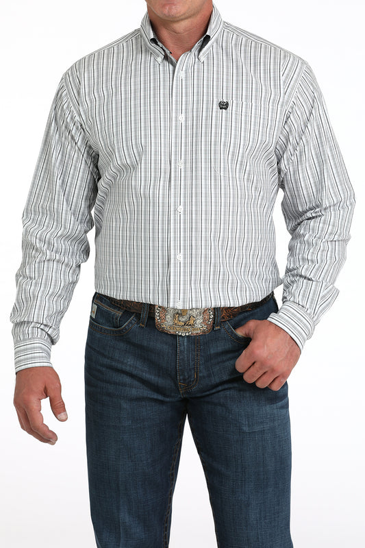 Cinch Men's Long Sleeve Western Shirt - White and Black Stripe