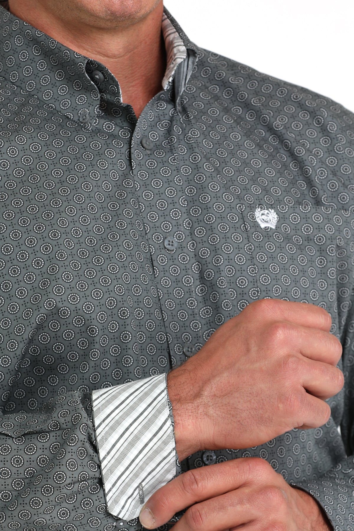 Cinch Men's Long Sleeve Western Shirt - Gray Geometric Print