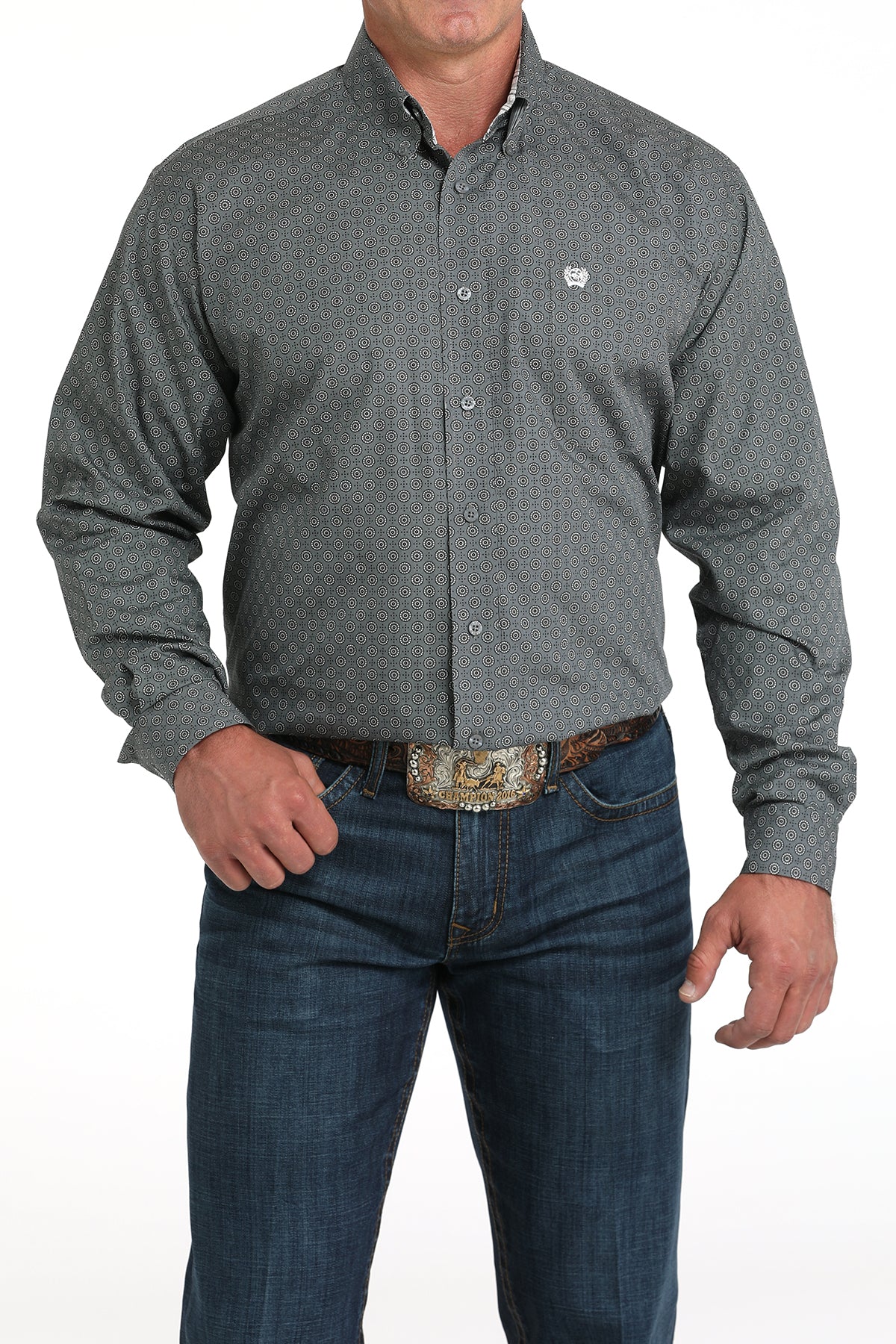 Cinch Men's Long Sleeve Western Shirt - Gray Geometric Print