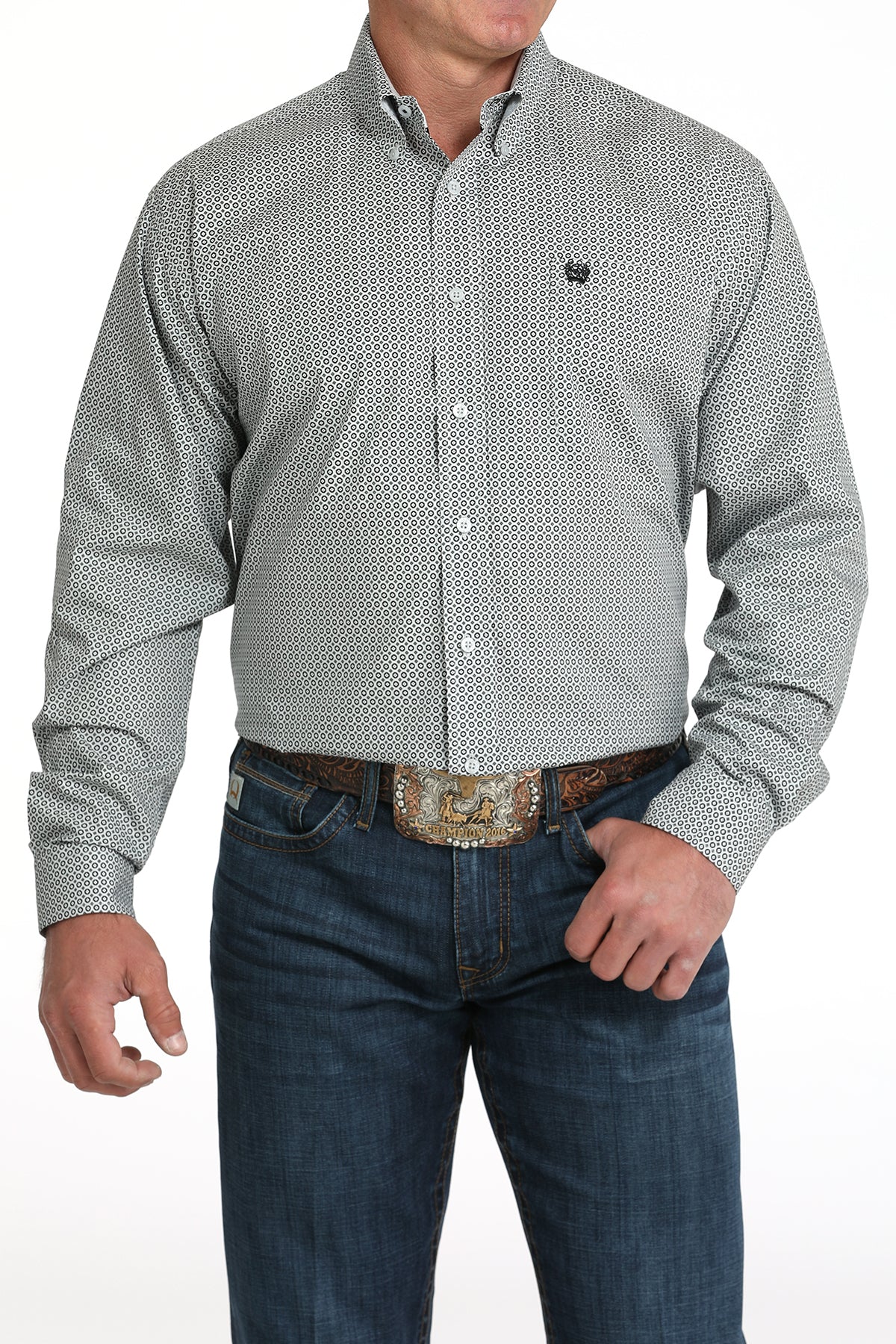Cinch Men's Long Sleeve Western Shirt - Gray Geometric Print